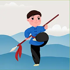 手绘卡通可爱武术人物插画