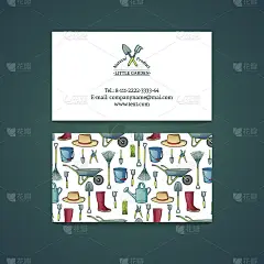 模板设计名片与园林工具。
