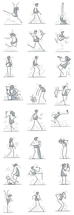 极简艺术风格线性人物动作日常生活办公购物旅行插画AI矢量素材-淘宝网