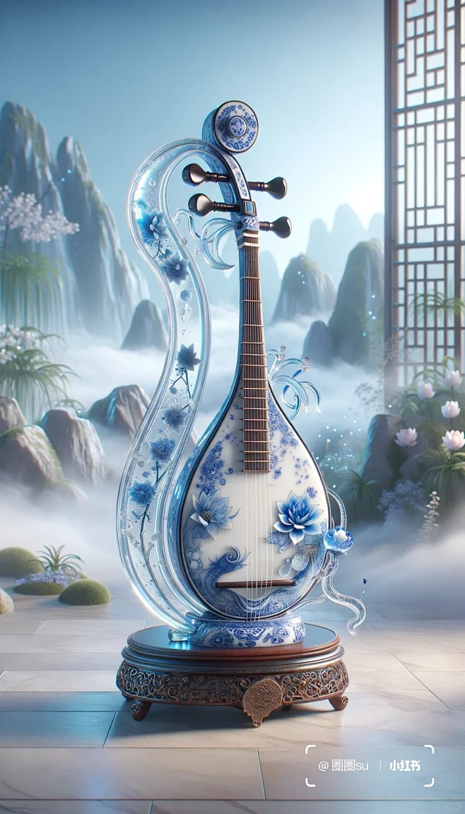 曲水流觞｜青花瓷琵琶