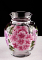 Hand Painted Pink and Lavender Hydrangea Flowered Vase by Allthatglass1