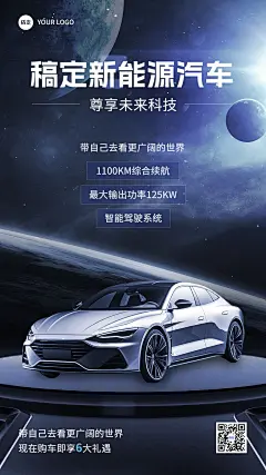 车企企业IT互联网新能源汽车营销卖货科技感手机海报