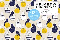 矢量猫先生高品质无缝背景纹理Mr_Meow_Friends_pattern_with_cats #2121827-设计元素-美工云(meigongyun.com)