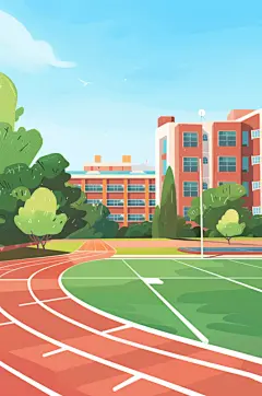 AI数字艺术扁平风校园球场操场插画-众图网