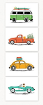 Vintage cars art print set, by Lucy Loves Paper. Set of 4 illustrations. Cute for a modern kids room or for vintage car lovers. #VWbus #VWbeetle #VWvan