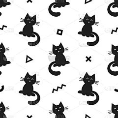 猫,式样,黑色,抽象,可爱的,几何形状,纺织品,壁纸,模板,现代