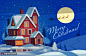 平安夜空派送礼物房屋雪地圣诞插画 节日节气 圣诞节