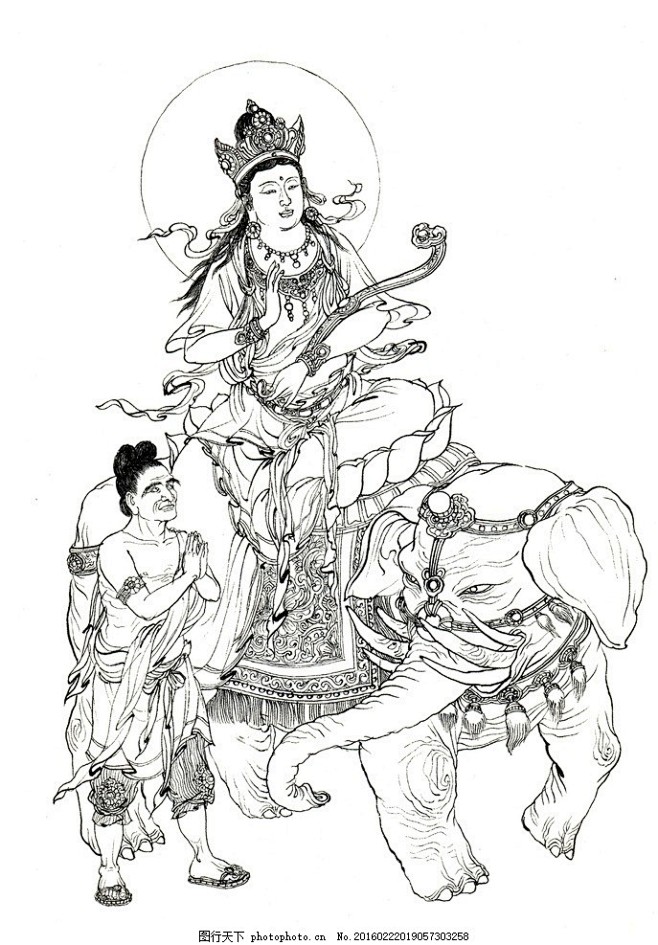 西游记人物白描普贤菩萨佛教神话人物西游记白描李云中