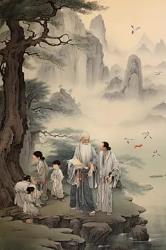 AI数字中国风水墨古风老师学生教育插画