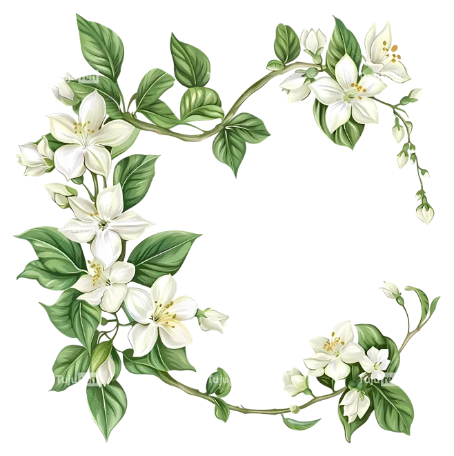 茉莉花-白色茉莉花花环绿叶免抠-图巨人