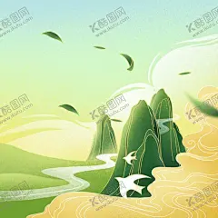 插画 【酷图网】中国风,插画,国潮,中式,绿色