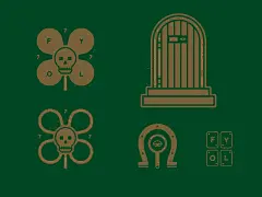 找到你自己的运气PT。 2头骨幸运运气卡马蹄三叶草眼睛徽章图标品牌标志标志