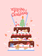 m0045_圣诞节装饰元素蛋糕礼盒小清新风格插画海报PSD模板素材-淘宝网