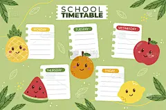 手绘回学校时间表模板矢量插图