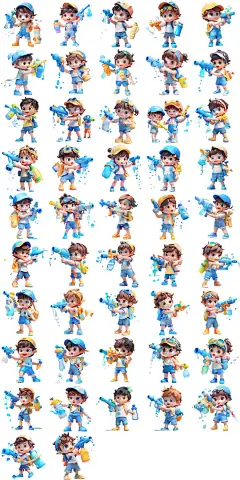 水枪打水仗男孩夏日玩水儿童节玩乐人物海报设计元素模板png素材