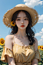 00575-2745381695-1girl,black_hair,blue_sky,cloud,collarbone,day,flower,hair_flower,hair_ornament,lips,long_hair,looking_at_viewer,orange_flower,o