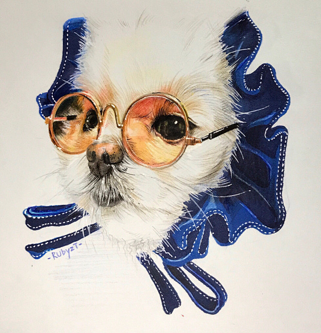 手绘插画马克笔彩铅动物狗