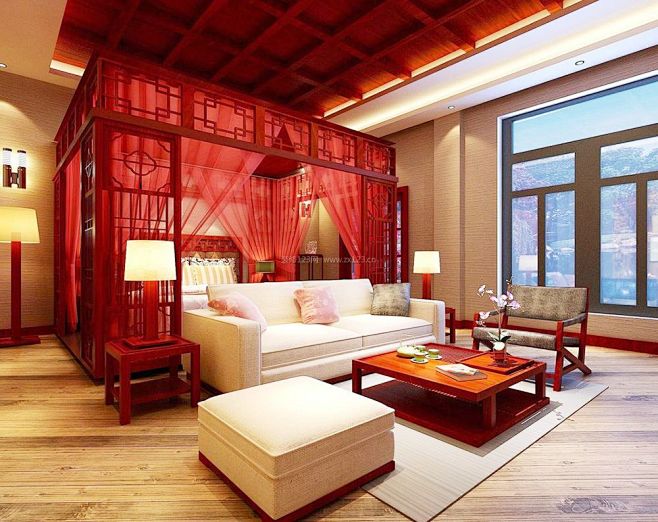 别墅新中式风格起居室装修效果图