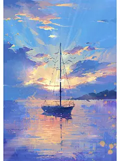 插画｜ 黄昏海面氛围插画练习(步骤)