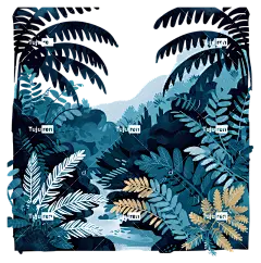 棕榈叶—夜晚的黑暗雨林与河流