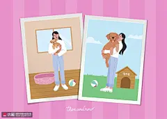 长发女孩可爱狗狗时间留影人物插画 人物插画 卡通男女_3162255203