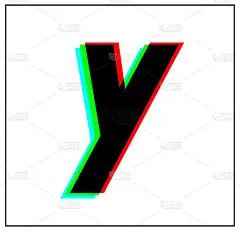 动态的字母y，分色设计和独特的字体，数字的阴影蓝色，绿色，红色。在黑色的薄框架和白色的背景。