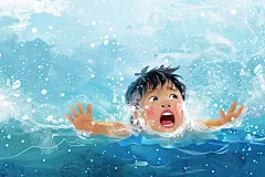 小孩落水暑假安全插画