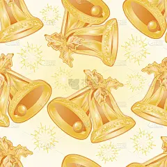 无缝纹理圣诞装饰金铃和冬青向量