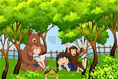 自然,动物,儿女,男孩,女孩,地形,户外,夏天,绿色,蓝色