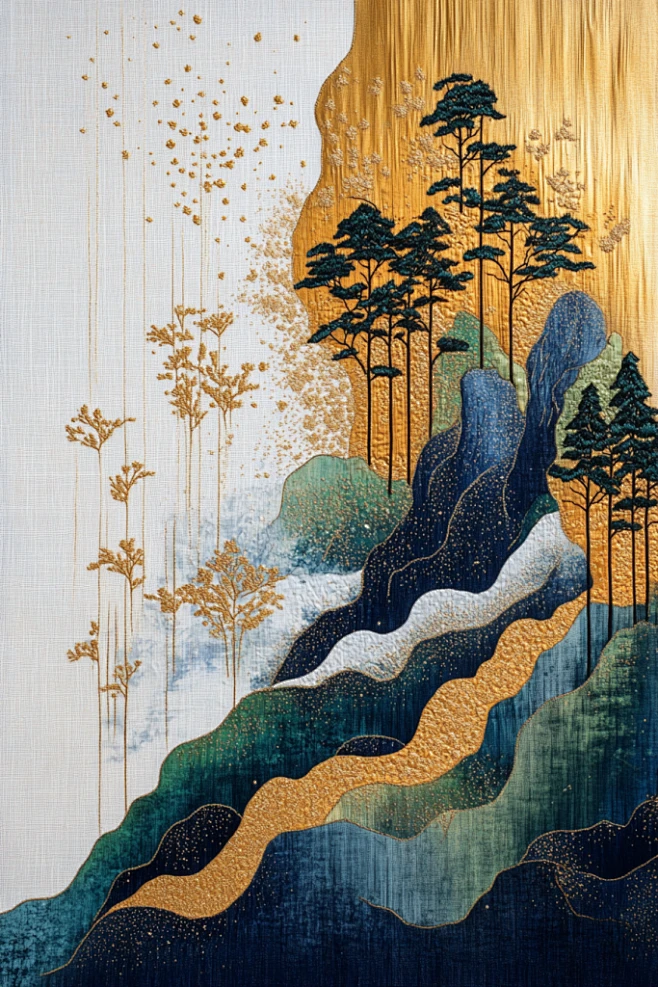 中式鎏金山水名画-花瓣网