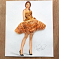 【惊艳创意，Edgar Artis 的纸上时装插画】—— Lady Croissant  
Edgar Artis所设计的服装像是鲜红的石榴、黄绿色的橘子皮，是最天然的布料染剂，花园中的花朵、路边的建筑，是最特别的花纹印花，燃烧过后的火柴、纸片，创造出最自然的渐层色彩，黑夜中的点点星光、秋天的枯黄落叶，化身成礼服上最不喧宾夺主的点缀。 看着 Artis 的作品，无疑充分感受到出不需要刻意寻找，其实身边的一景一物，俯拾皆是风情的道理 !