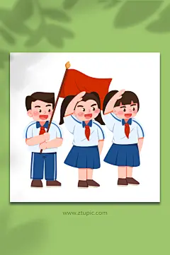 敬礼手绘红领巾少先队员学生爱国插画-众图网