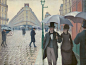 Paris Street; Rainy Day - Gustave Caillebotte (French, 1848–1894) - Google Arts & Culture : In his masterpiece, “Paris Street; Rainy Day,” Gustave Caillebotte brought 
an unusual monumentality and compositional control to a typical 
Impressionist su..