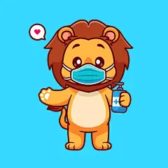 狮子口罩洗手液新冠疫情插画矢量图设计素材