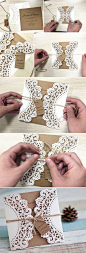 diy lace and burlap laser cut rustic wedding invitations for country wedding ideas: 