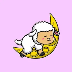 趴在月亮上睡觉的绵羊插画矢量图设计素材