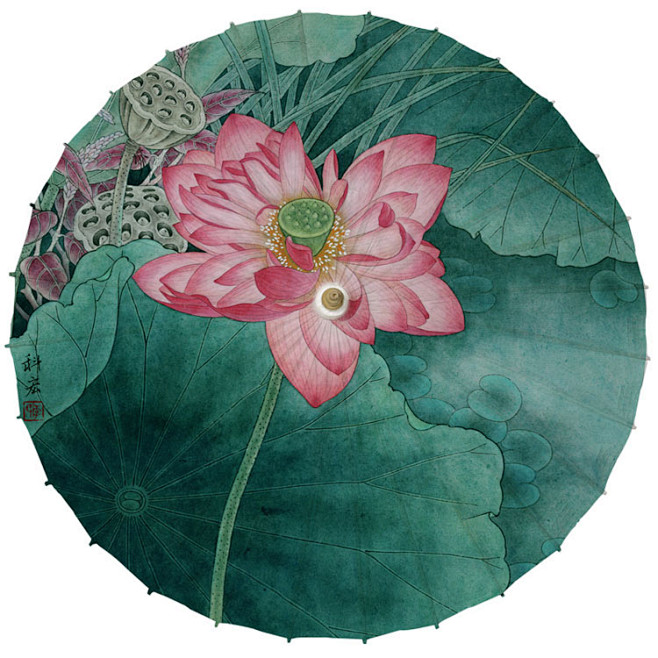 江南油纸伞古风伞红荷花