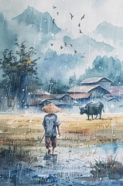 AI数字艺术清明节中国风牧童插画
