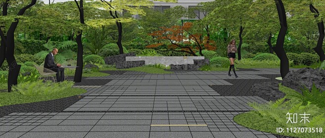 现代小区景观SU模型下载【ID:1127...