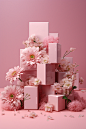 an arrangement of floral blocks scattered on the ground, in the style of monochromatic graphic design, soft, romantic scenes, mike campau, light pink, minimalist stage designs, light-filled compositions, refined aesthetic sensibility