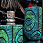 Tiki Tony Tangaroa mug and carvings: 