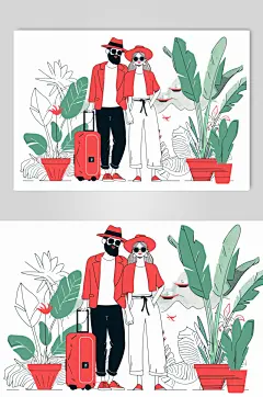 AI数字艺术扁平化夏季旅行旅游人物插画-众图网