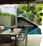 small pool patio. Love the stairs over the back end of the pool.