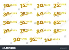 隔离的金色数字与字年图标收集在白色背景，生日纪念日贺卡元素集矢量插图