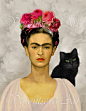 Frida Kahlo + black cat