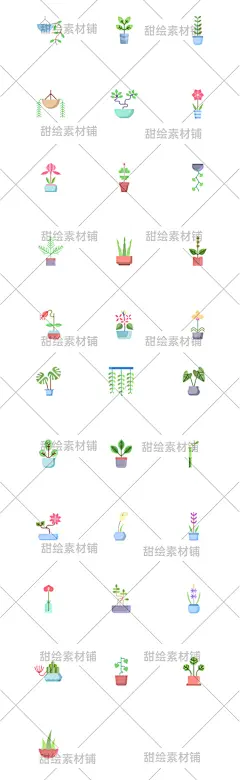 扁平水彩手绘室内绿植植物花卉盆栽icon图标插画AI矢量设计素材-淘宝网