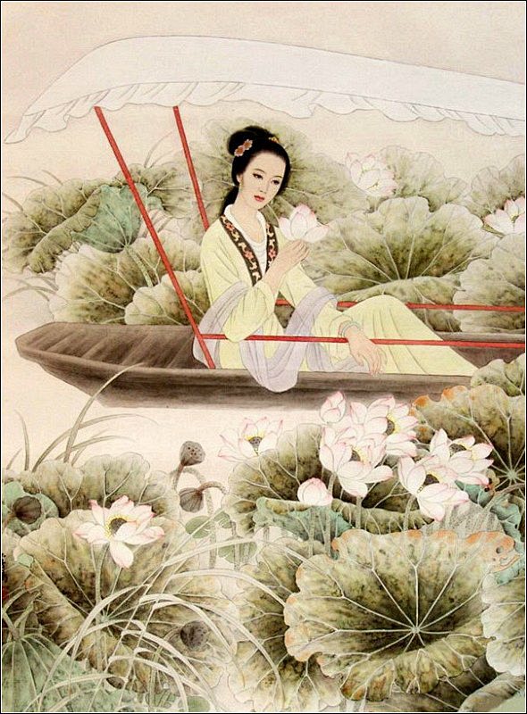 绘画古装美女闭月羞花