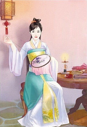 绣花女子绣春花却向灯下连夜忙