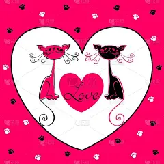 贺卡。爱。爱猫者。情人节。的心。猫爪印。愉快的设计。向量。