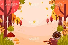 卡通秋天风景秋意背景立秋  - 源文件下载【酷图网】秋天背景,秋天卡通插画,秋天风景插画,森林插画,卡通自然风景,自然风景插画,秋天大森林,秋意背景,立秋